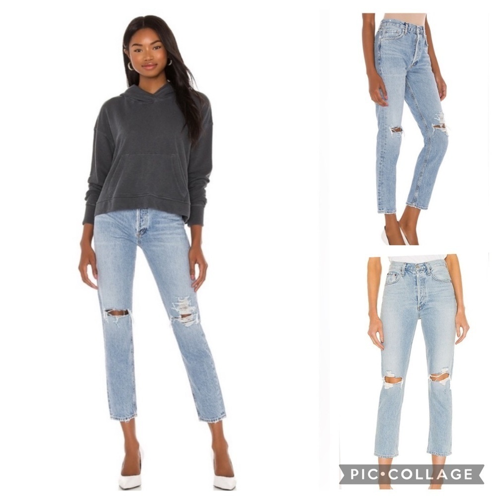 AGOLDE Riley Long High Rise Straight Distressed Jeans light wash Women’s size 25